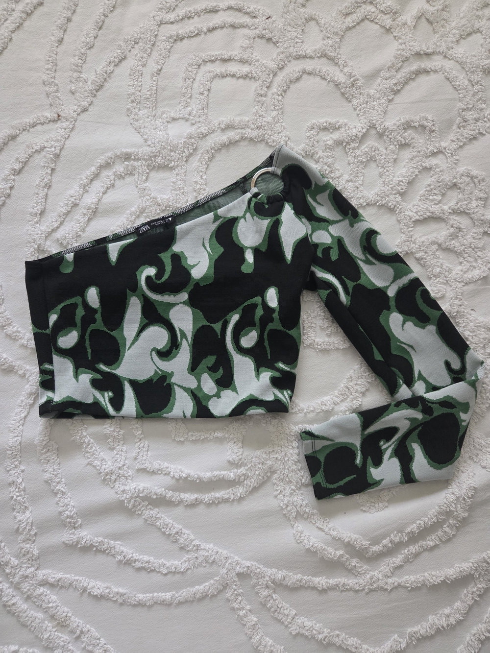 One-Shoulder Zara Top with Green Floral Print